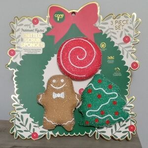 Holiday Knitted Scrub Sponges Set New